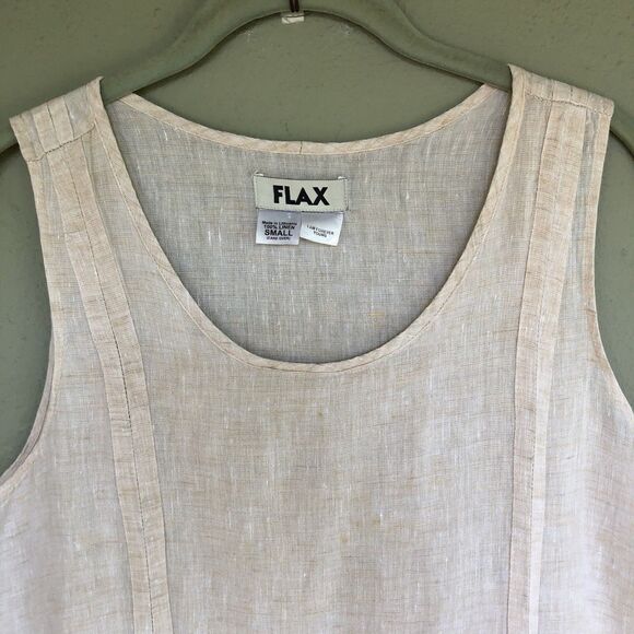Flax Linen Maxi Dress Women S Cream Sleeveless Midi Relax Side Slits Lagenlook - Picture 6 of 14